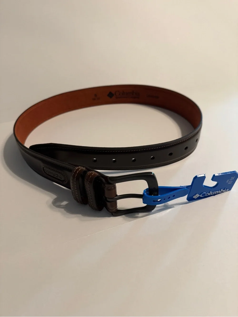Columbia Brown Leather Casual Dress Belt with Brushed Buckle